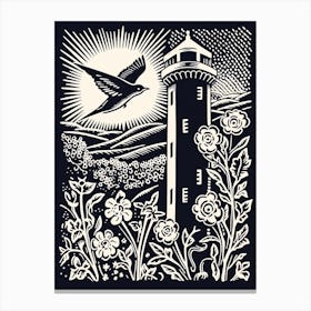 B&W Bird Linocut Chimney Swift 1 Canvas Print