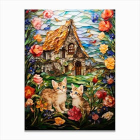 Mosaic Of Kittens In A Medieval Cottage Garden Canvas Print