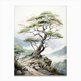 Iya Valley In Tokushima, Japanese Brush Painting, Ukiyo E, Minimal 1 Canvas Print