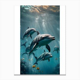 Dolphins In The Ocean Canvas Print