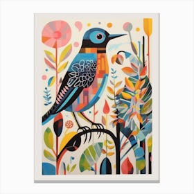 Colourful Scandi Bird Hermit Thrush 4 Canvas Print