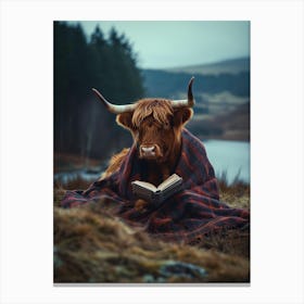 Highland Cow Reading A Book Canvas Print