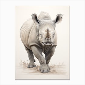 Vintage Rhino Walking Illustration  3 Canvas Print