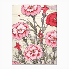 Nadeshiko Dianthus 2 Vintage Japanese Botanical Canvas Print