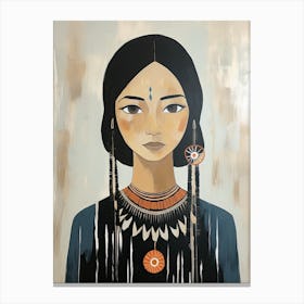 Native American Woman, Boho Art Style Canvas Print