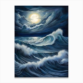 Ocean Waves At Night Storm Sea Canvas Print