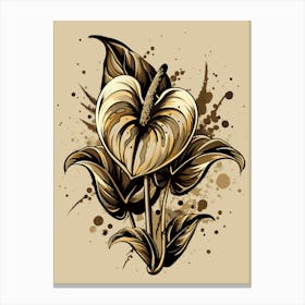 Anthurium Flower Ink Painting Canvas Print