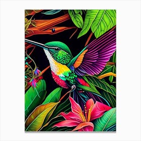 Hummingbird In Tropical Rainforest Marker Art 1 Canvas Print
