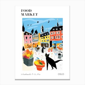 The Food Market In Oslo 4 Illustration Poster Canvas Print