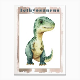 Cute Cartoon Icthyosaurus Dinosaur Watercolour 1 Poster Canvas Print