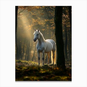 White Horse In The Forest. Generated AI. Art Print 4 Canvas Print