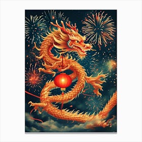 Chinese Dragon With Fireworks Canvas Print