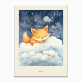Baby Fox 2 Sleeping In The Clouds Nursery Poster Canvas Print