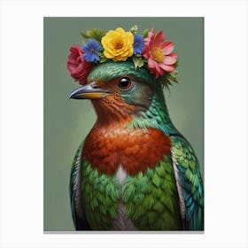 Bird With Flower Crown European Robin 3 Canvas Print