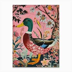 Floral Animal Painting Mallard Duck 3 Canvas Print