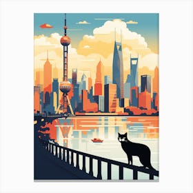 Shanghai, China Skyline With A Cat 2 Canvas Print