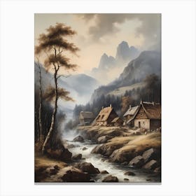 In The Wake Of The Mountain A Classic Painting Of A Village Scene (26) Canvas Print