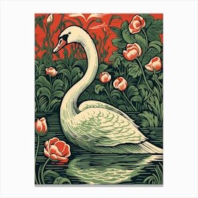 Vintage Bird Linocut Swan 4 Canvas Print