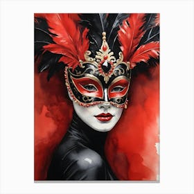 A Woman In A Carnival Mask, Red And Black (22) Canvas Print