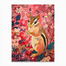 Floral Animal Painting Chipmunk 3 Canvas Print