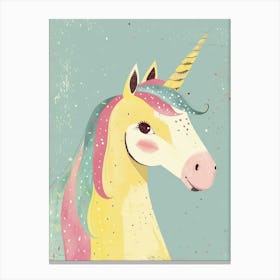 Cute Yellow Blue Pink Storybook Style Unicorn Canvas Print