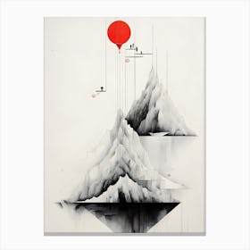 MInimal mountains Red Balloon In The Sky Canvas Print