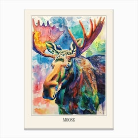 Moose Colourful Watercolour 3 Poster Canvas Print