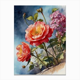 Roses And Hydrangeas Canvas Print