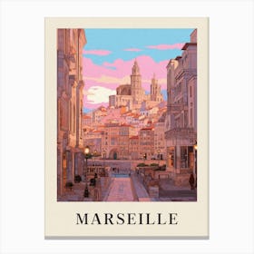 Marseille France 1 Vintage Pink Travel Illustration Poster Canvas Print