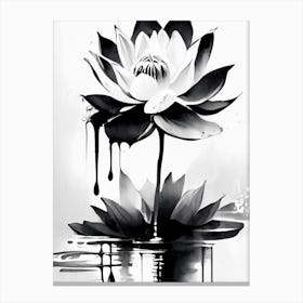 Lotus Flower And Water 1 Symbol Black And White Painting Canvas Print