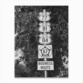 Highway Signs, Waco, Texas By Russell Lee Canvas Print