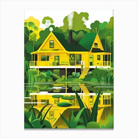 Yellow House In The Forest Canvas Print