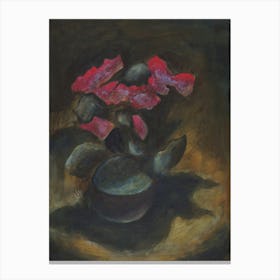 House Plant With Red Flowers - classical figurative hand painted acrtlic floral vertical dark living room bedroom Canvas Print