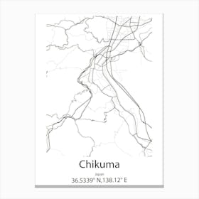 Chikuma,Japan Minimalist Map Canvas Print