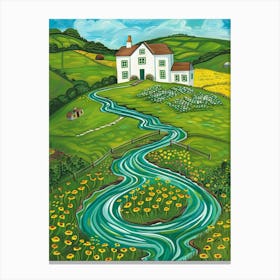 River Running Through The Fields Canvas Print