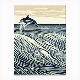 Bottlenose Dolphin Linocut Canvas Print