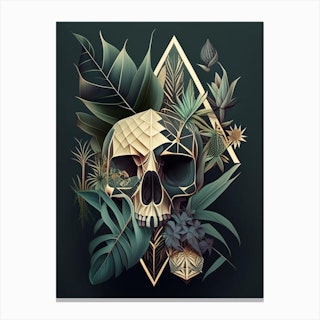 Skull With Geometric 3 Designs Botanical Canvas Print