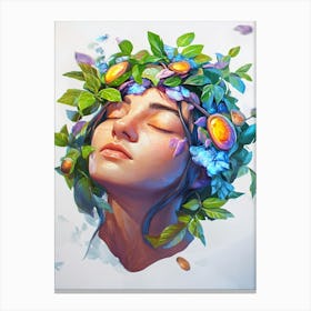 Woman With Flowers On Her Head 12 Canvas Print