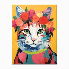 Manx Cat With A Flower Crown Painting Matisse Style 2 Canvas Print