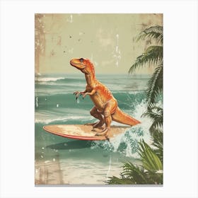 Vintage Maiasaura Dinosaur On A Surf Board   1 Canvas Print