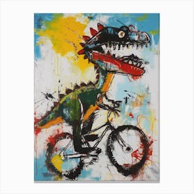 Abstract Dinosaur Riding A Bike Painting 2 Canvas Print