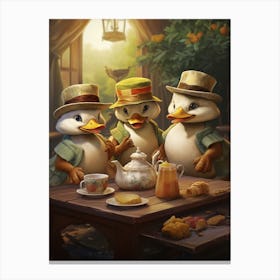 Animated Tea Party Ducklings 1 Canvas Print
