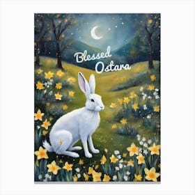Ostara Blessings White Rabbit by Sarah Valentine ~ Daffodils, Moon and Orions Belt Canvas Print