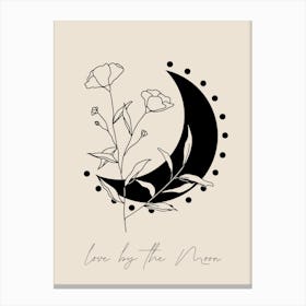 Love By the Moon, Floral Line Art, Boho Neutral Canvas Print