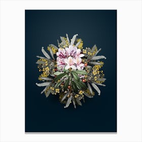 Vintage Common Rhododendron Flower Wreath on Teal Blue n.0685 Canvas Print