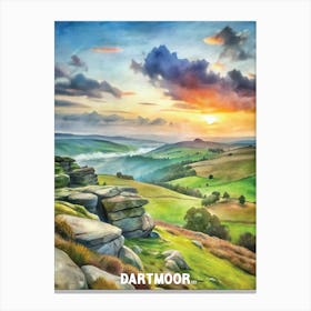 Dartmoor National Park Watercolor Painting Canvas Print