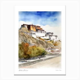 Potala Palace, Tibet 2 Watercolour Travel Poster Canvas Print