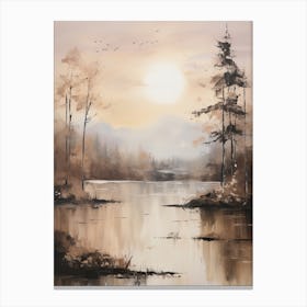 Lake In The Woods In Autumn, Painting 14 Canvas Print