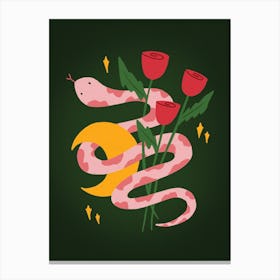 Snake And Roses Canvas Print