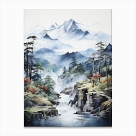 The Japanese Alps In Multiple Prefectures,  Japanese Brush Painting, Sumi E, Minimal  4  Canvas Print